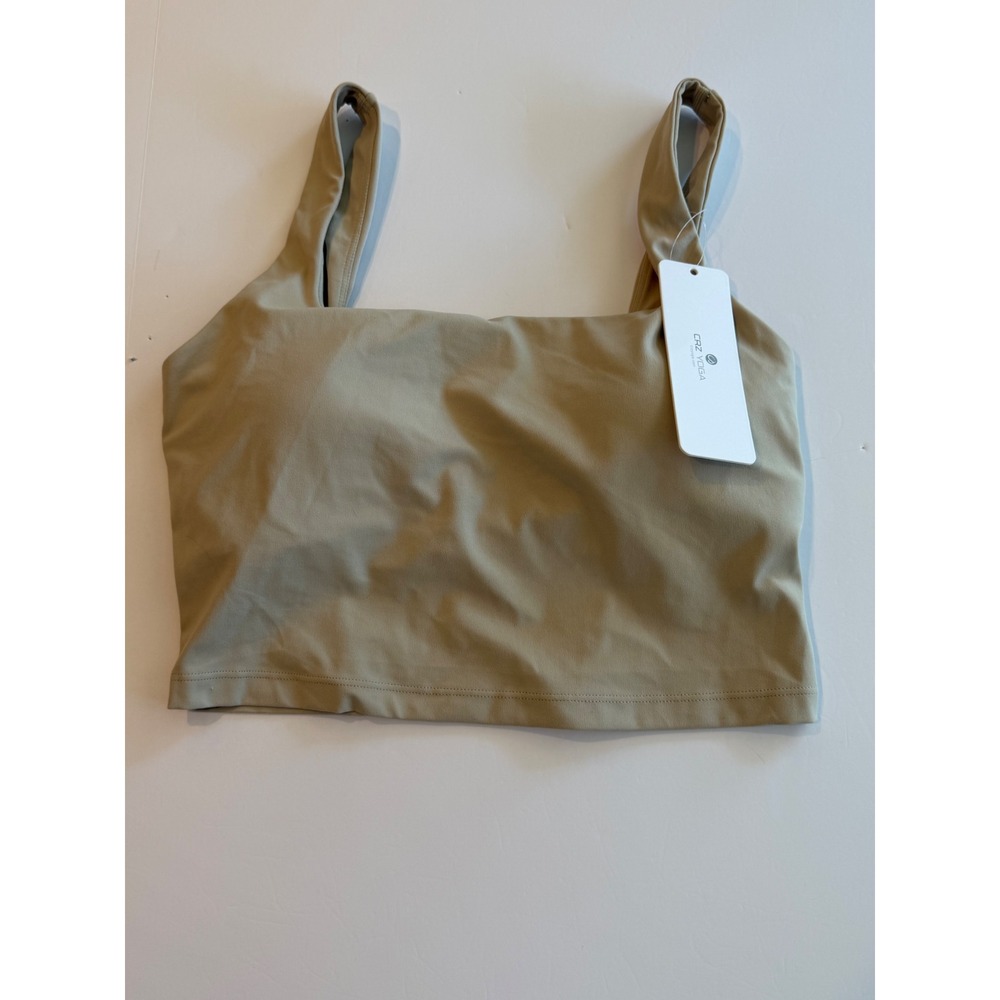 CRZ YOGA Butterluxe Longline Sports Bra Square Neck Cropped Tank Tan Large NWT